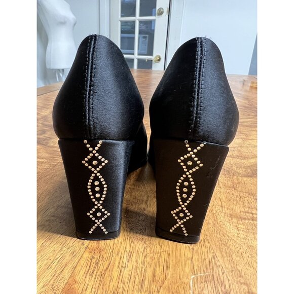 Vtg 90s Proxy Women’s 6 Black Square Toe Made In Spain Pumps Shoes Block Heels - Picture 3 of 8